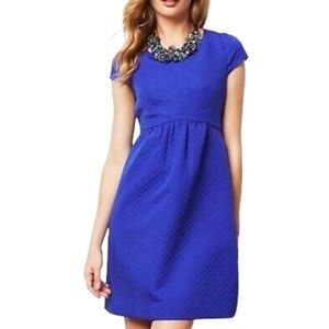 Anthropologie HD in Paris Sapphire Blue Jacquard Empire Waist Dress